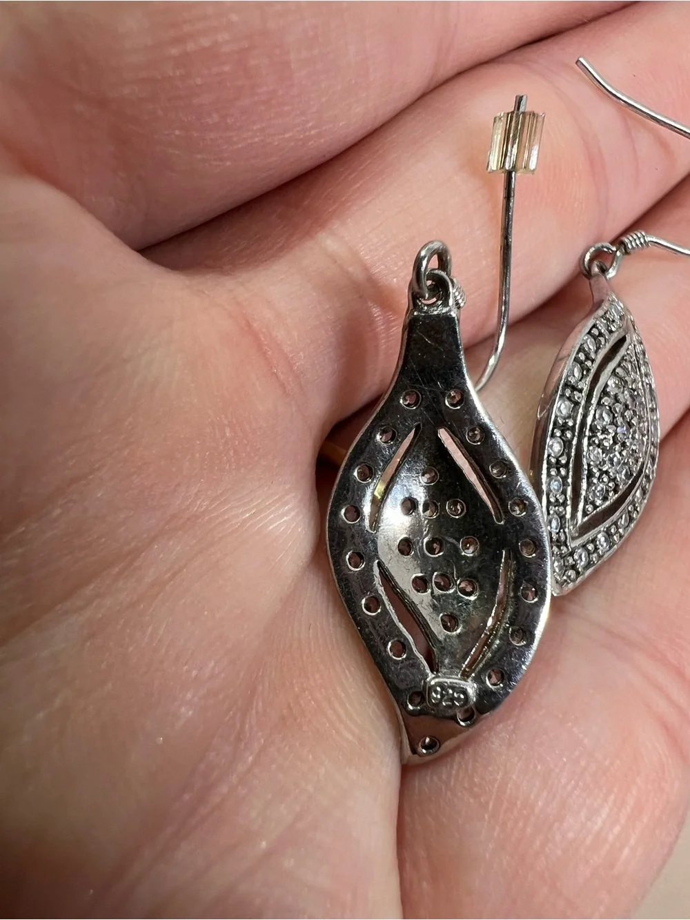 Sterling Silver Crystal Leaf Drop Earrings